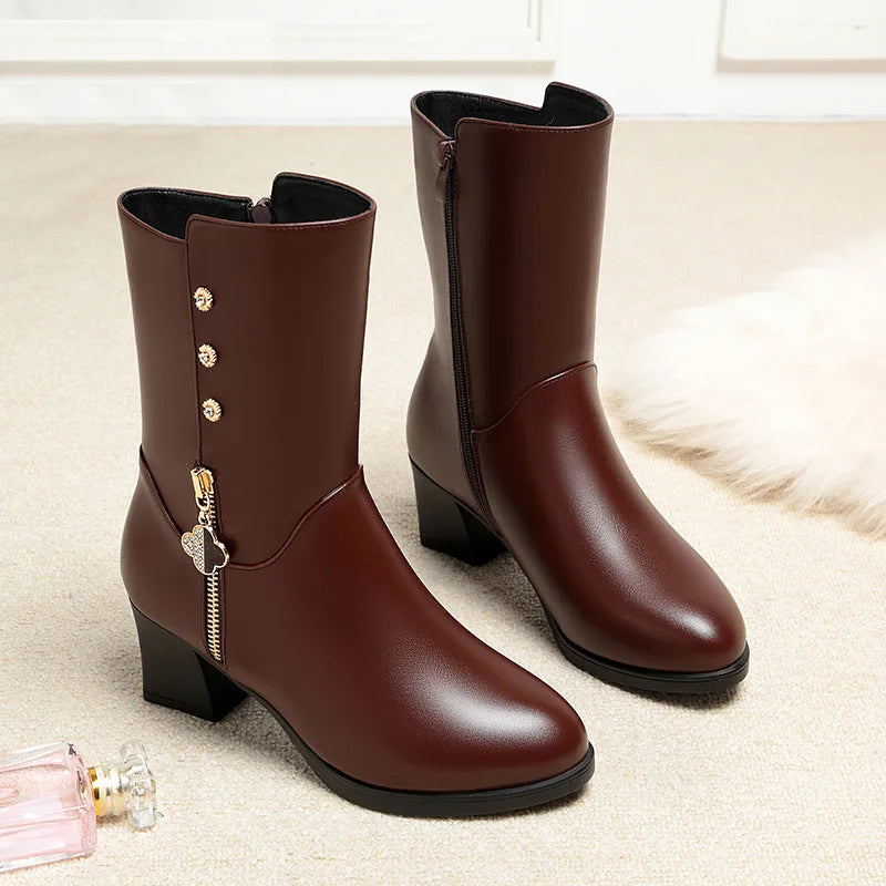 Botas Femininas de Inverno Acolchoadas - Joelho Alto e Salto Médio