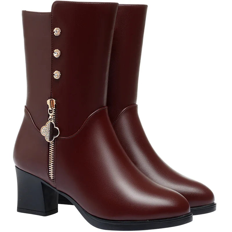 Botas Femininas de Inverno Acolchoadas - Joelho Alto e Salto Médio