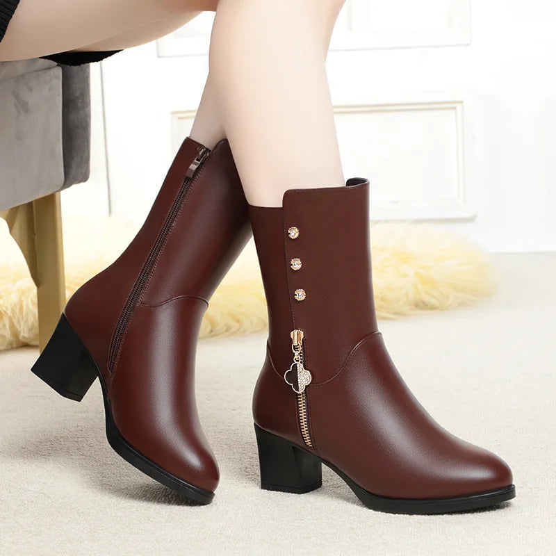 Botas Femininas de Inverno Acolchoadas - Joelho Alto e Salto Médio