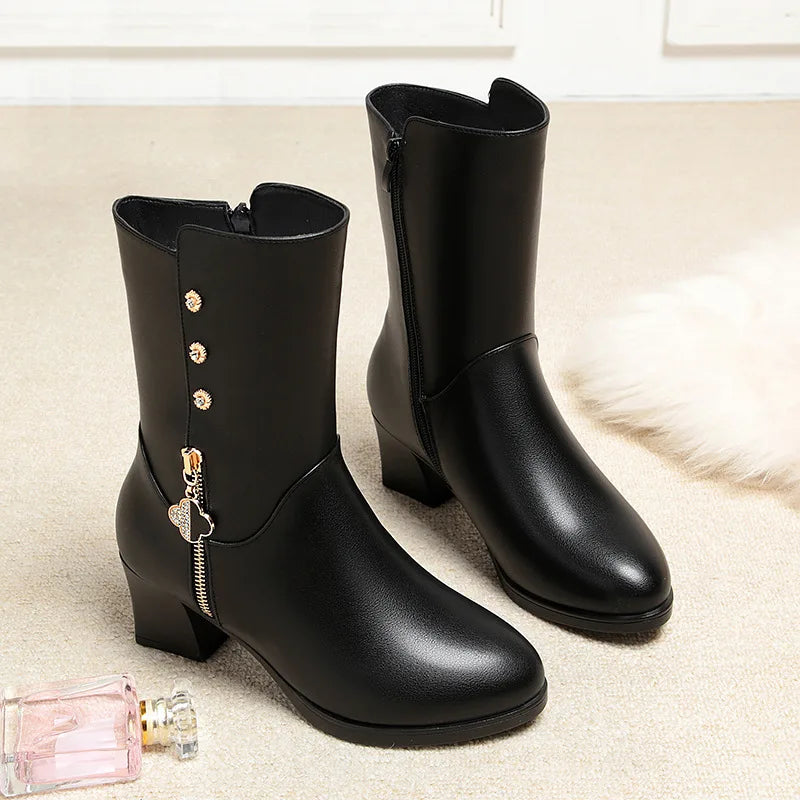 Botas Femininas de Inverno Acolchoadas - Joelho Alto e Salto Médio